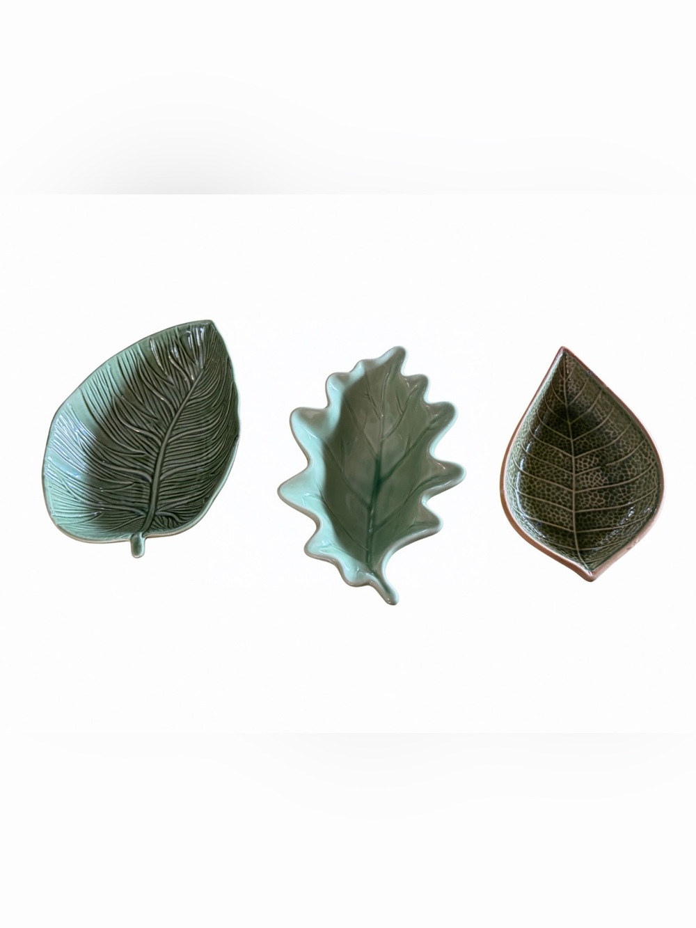 Assorted Ceramic Green Leaf Dish Trio